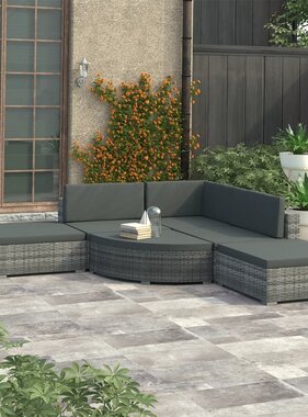 VidaXL 6-delige Loungeset met kussens poly rattan grijs