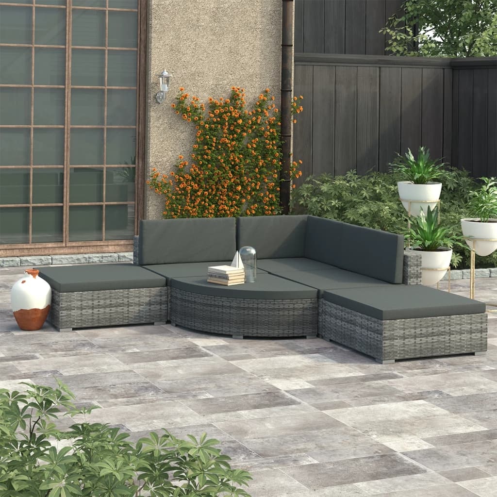 VidaXL 6-delige Loungeset met kussens poly rattan grijs