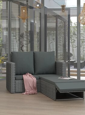VidaXL 2-delige Loungeset met kussens poly rattan grijs
