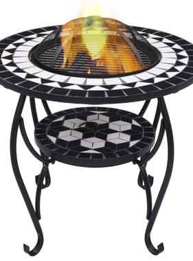 VidaXL Vuurtafel mozaïek 68 cm keramiek zwart en wit