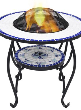 VidaXL Vuurtafel mozaïek 68 cm keramiek blauw en wit
