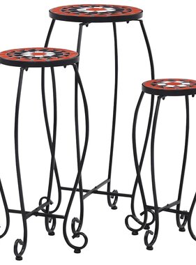 VidaXL Bijzettafels mozaïek 3 st keramiek terracottakleurig en wit