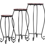 VidaXL Bijzettafels mozaïek 3 st keramiek terracottakleurig en wit