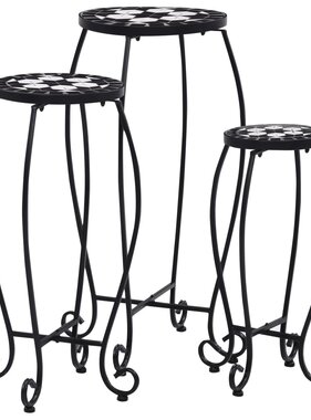 VidaXL Bijzettafels mozaïek 3 st keramiek zwart en wit