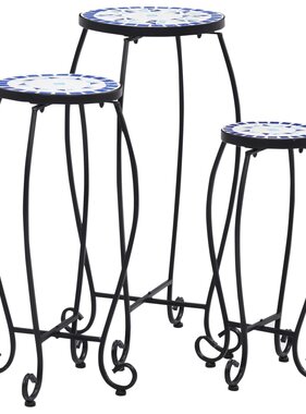 VidaXL Bijzettafels mozaïek 3 st keramiek blauw en wit