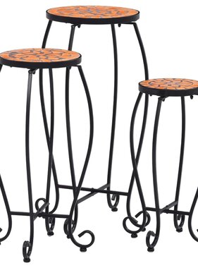 VidaXL Bijzettafels mozaïek 3 st keramiek terracottakleurig
