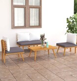 VidaXL 4-delige Loungeset met kussens massief acaciahout