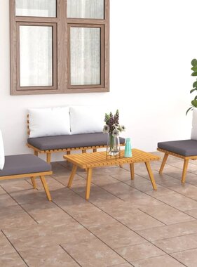 VidaXL 4-delige Loungeset met kussens massief acaciahout