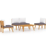 VidaXL 4-delige Loungeset met kussens massief acaciahout