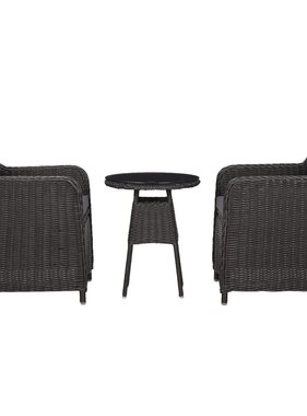 VidaXL 3-delige Bistroset met kussens poly rattan zwart