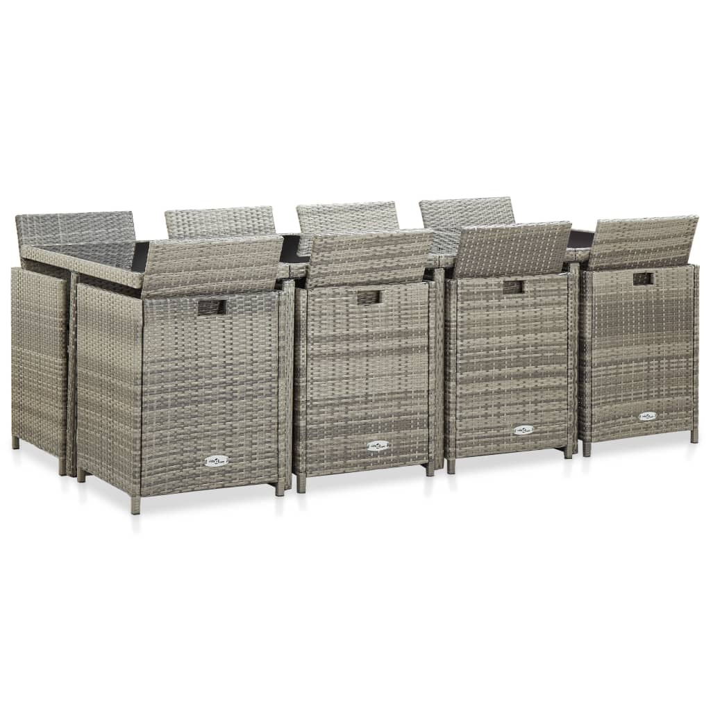 VidaXL 13-delige Tuinset met kussens poly rattan grijs