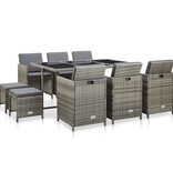 VidaXL 11-delige Tuinset met kussens poly rattan grijs