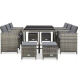 VidaXL 11-delige Tuinset met kussens poly rattan grijs