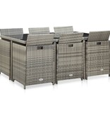 VidaXL 11-delige Tuinset met kussens poly rattan grijs