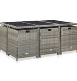VidaXL 11-delige Tuinset met kussens poly rattan grijs