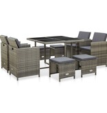 VidaXL 9-delige Tuinset met kussens poly rattan grijs