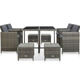 VidaXL 9-delige Tuinset met kussens poly rattan grijs