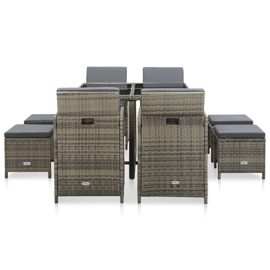 VidaXL 9-delige Tuinset met kussens poly rattan grijs