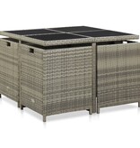 VidaXL 9-delige Tuinset met kussens poly rattan grijs