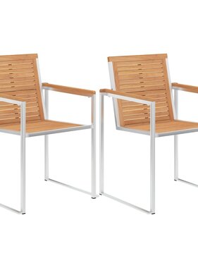VidaXL Tuinstoelen 2 st massief teakhout en roestvrij staal