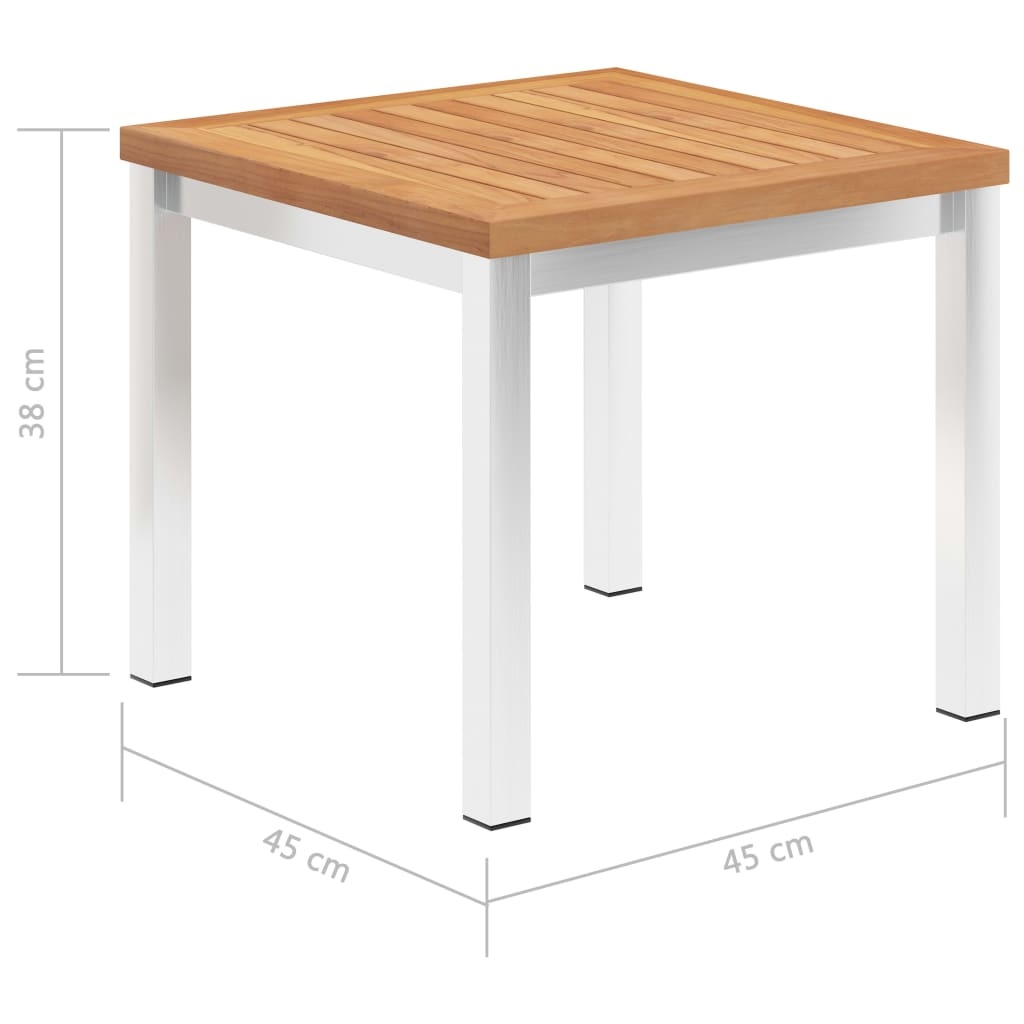 VidaXL Tuinbijzettafel 45x45x38 cm massief teakhout en roestvrij staal