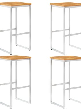VidaXL Barstoelen 4 st massief acaciahout en roestvrij staal