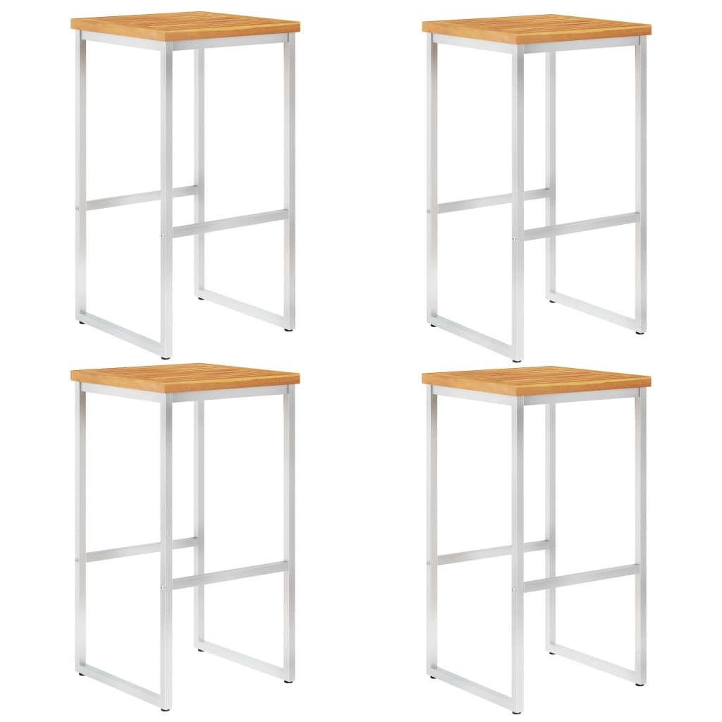 VidaXL Barstoelen 4 st massief acaciahout en roestvrij staal