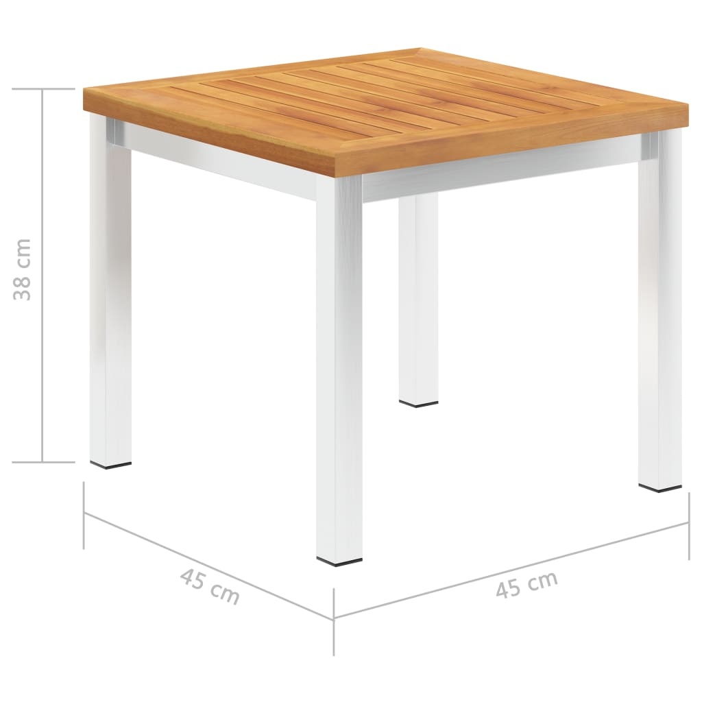 VidaXL Tuinbijzettafel 45x45x38 cm massief acaciahout roestvrij staal
