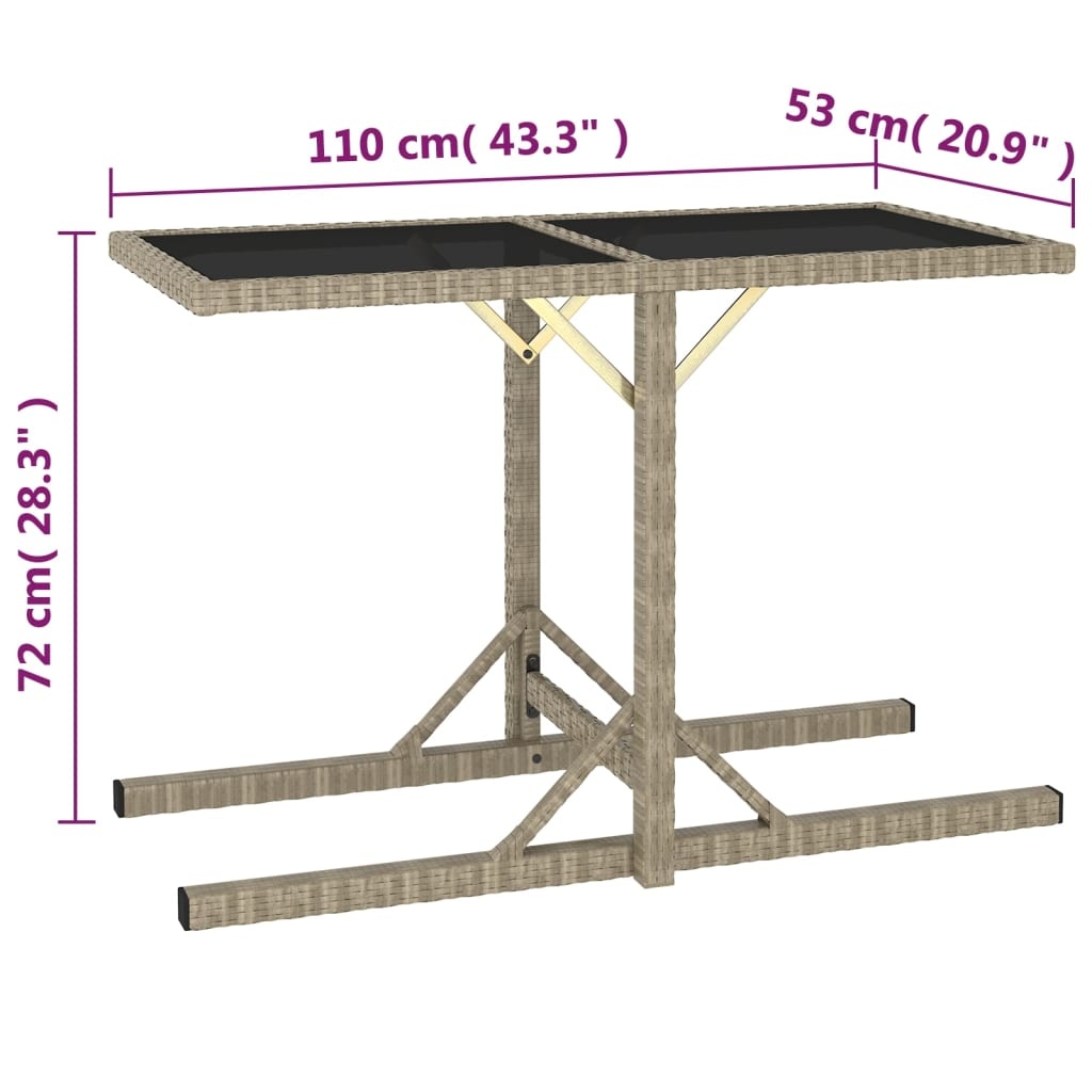 VidaXL Tuintafel 110x53x72 cm glas en poly rattan beige