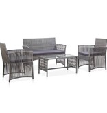 VidaXL 4-delige Loungeset met kussen poly rattan antraciet