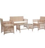 VidaXL 4-delige Loungeset met kussens poly rattan beige