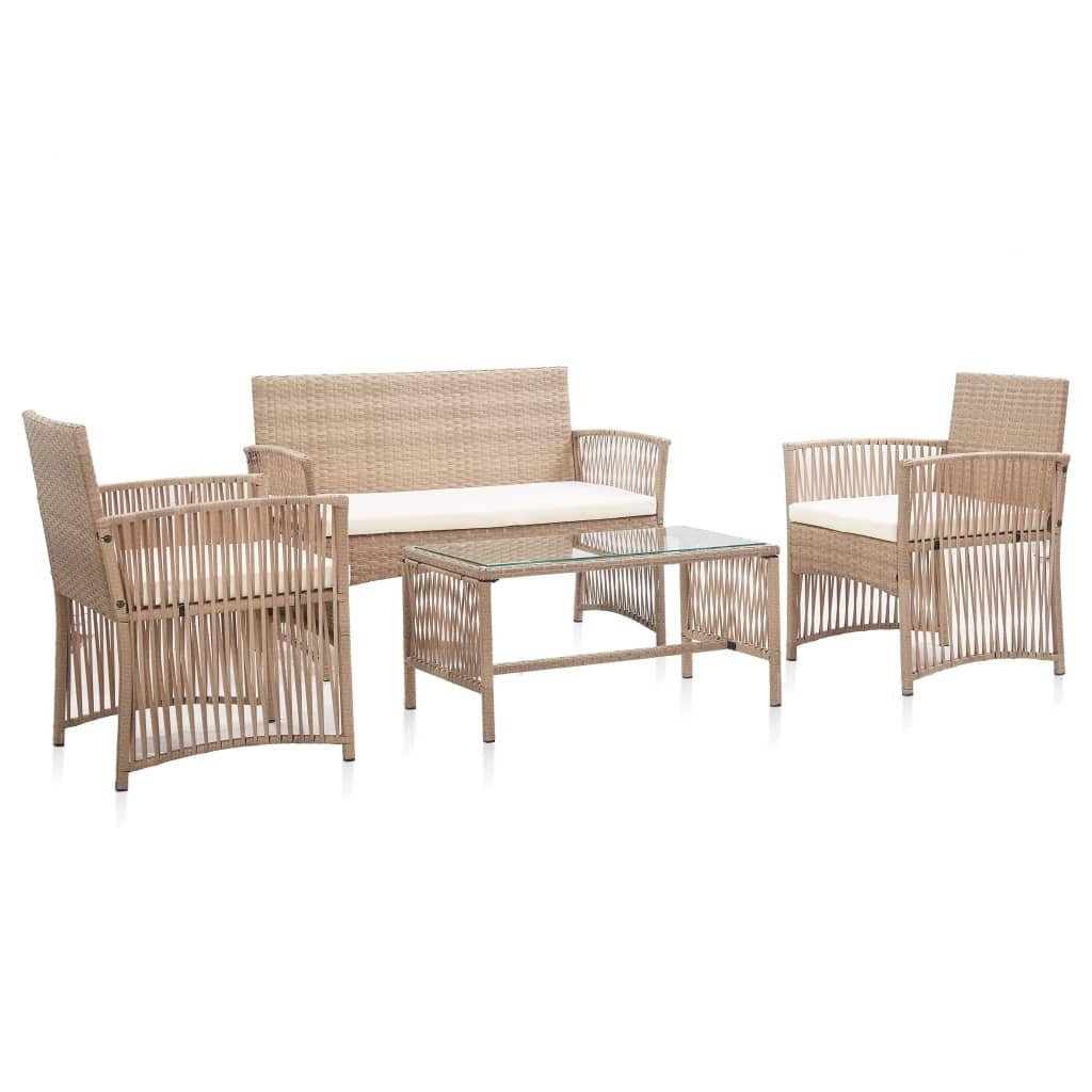 VidaXL 4-delige Loungeset met kussens poly rattan beige