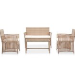VidaXL 4-delige Loungeset met kussens poly rattan beige