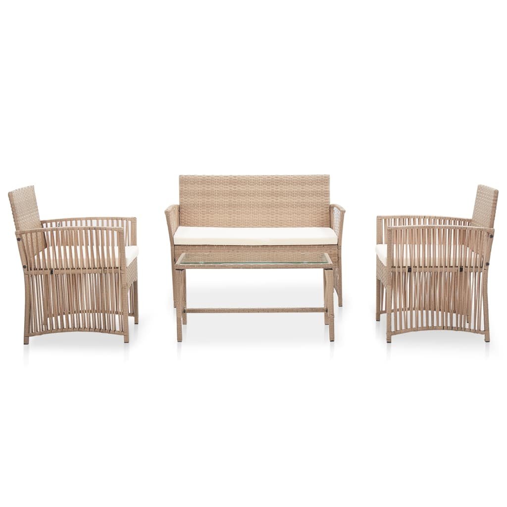 VidaXL 4-delige Loungeset met kussens poly rattan beige