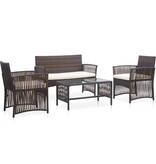 VidaXL 4-delige Loungeset met kussens poly rattan bruin
