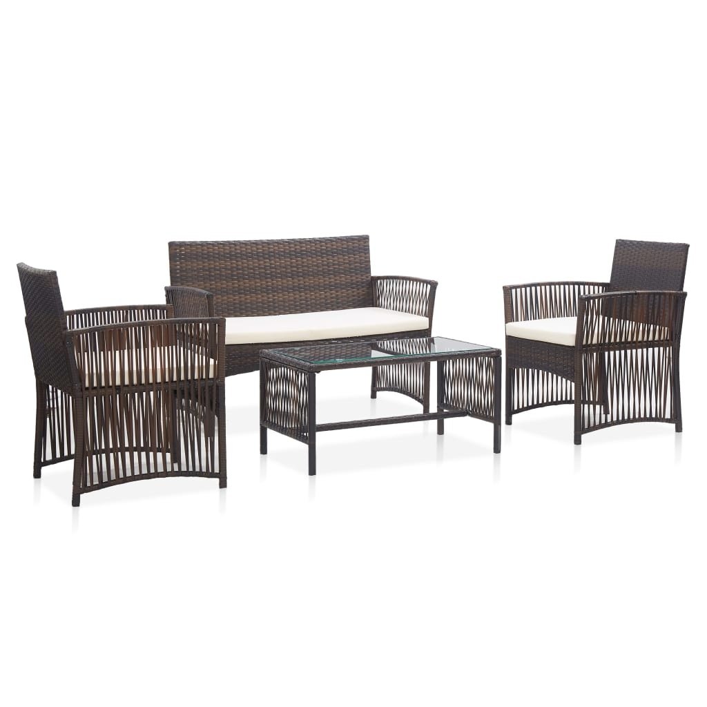 VidaXL 4-delige Loungeset met kussens poly rattan bruin