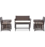 VidaXL 4-delige Loungeset met kussens poly rattan bruin