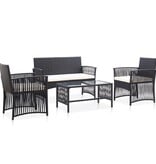 VidaXL 4-delige Loungeset met kussen poly rattan zwart