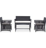VidaXL 4-delige Loungeset met kussen poly rattan zwart