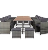VidaXL 17-delige Tuinset met kussens poly rattan grijs