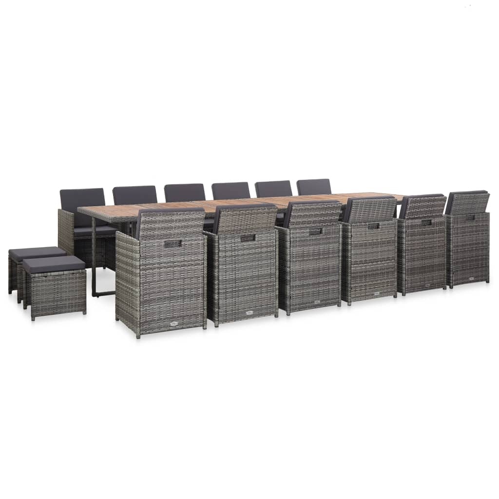 VidaXL 17-delige Tuinset met kussens poly rattan grijs