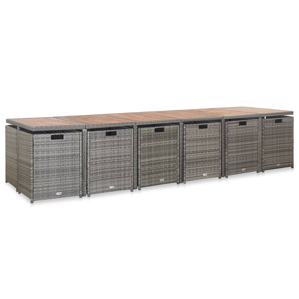 VidaXL 17-delige Tuinset met kussens poly rattan grijs