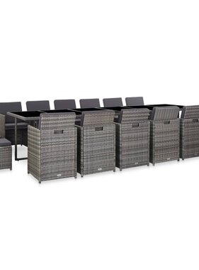VidaXL 17-delige Tuinset met kussens poly rattan grijs