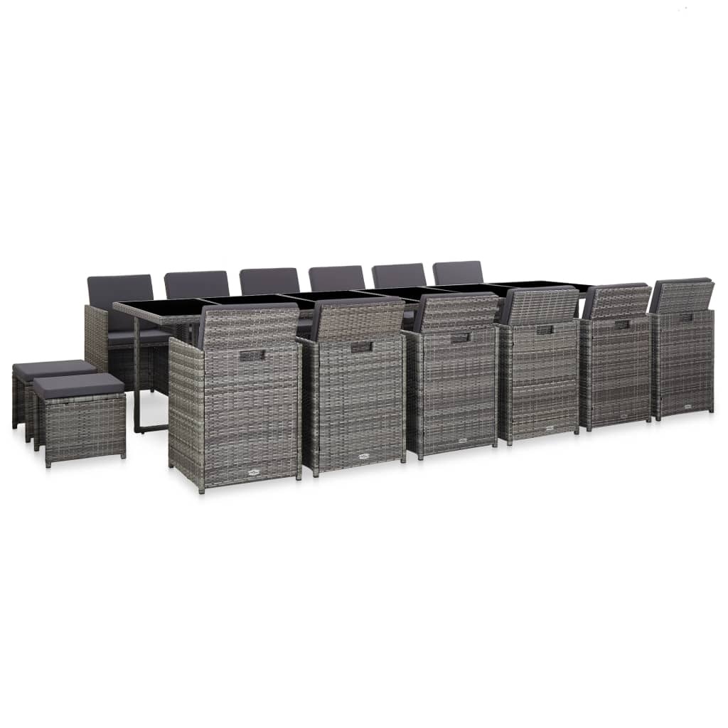VidaXL 17-delige Tuinset met kussens poly rattan grijs