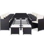 VidaXL 17-delige Tuinset met kussens poly rattan zwart