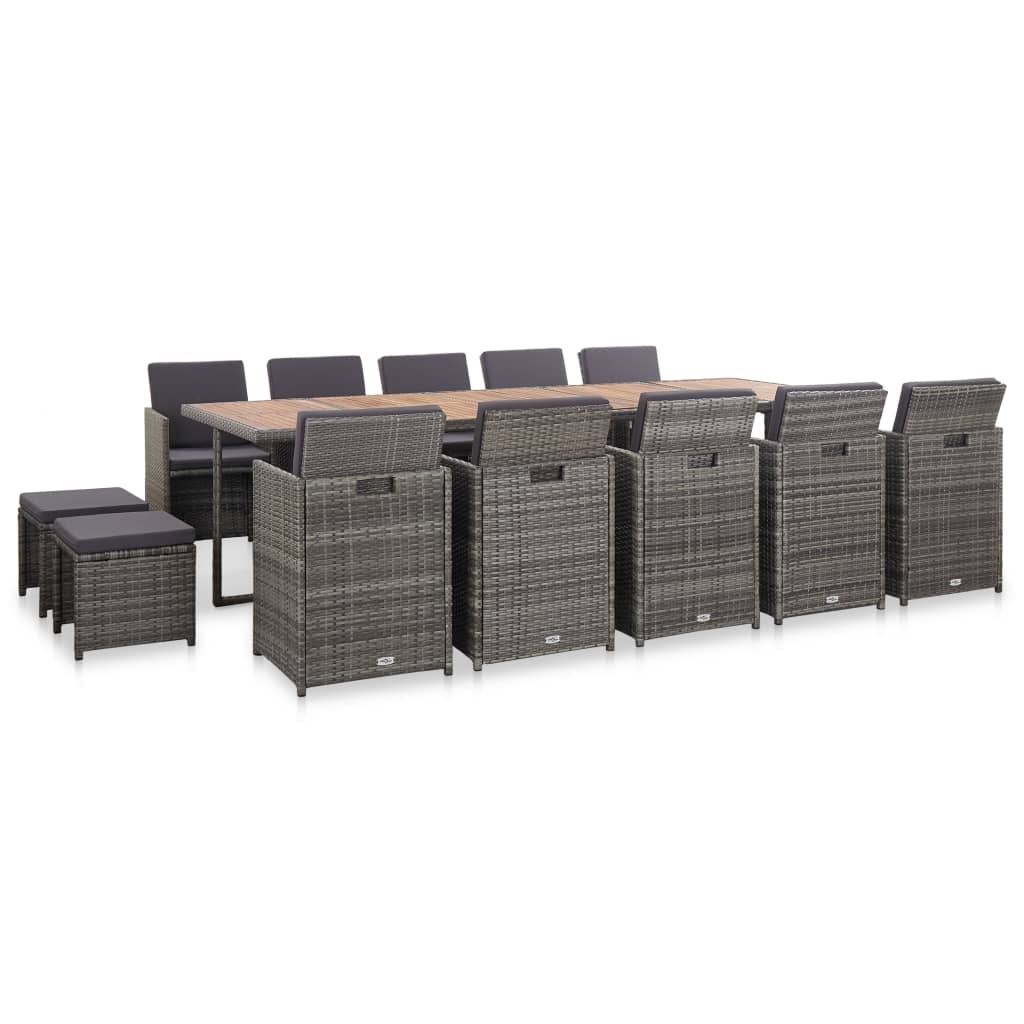 VidaXL 15-delige Tuinset met kussens poly rattan antraciet