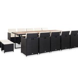 VidaXL 15-delige Tuinset met kussens poly rattan zwart