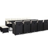 VidaXL 15-delige Tuinset met kussens poly rattan zwart