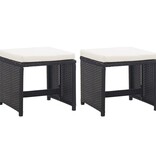 VidaXL Tuinkrukken 2 st met kussens poly rattan zwart