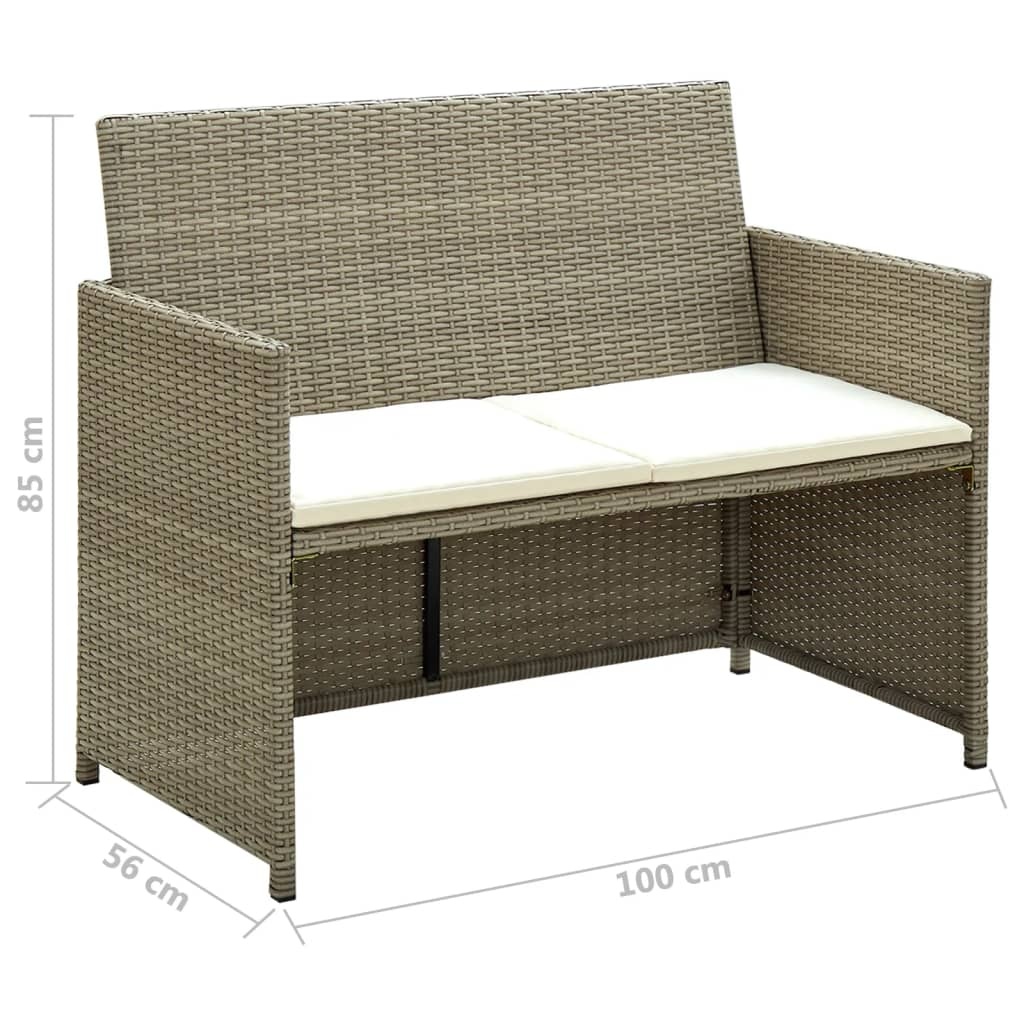 VidaXL Tuinbank 2-zits met kussens poly rattan beige